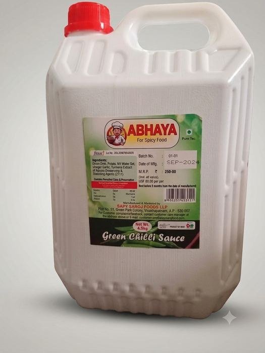 Abhaya Sauces Green Chilli Sauce 4.5 kg, front